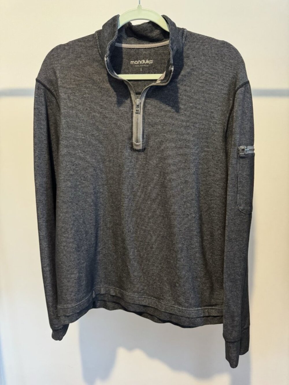 Manduka Yoga Quarter-Zip Sweatshirt Men's Large Gray Performance Rib